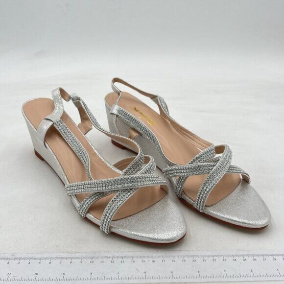 XYD Women Fashion Round Open Toe Block Low Heel Pumps  XYD Silver Women Comfy Slip On Wedges Sandals Strappy Open Toe Mid Heel Studded